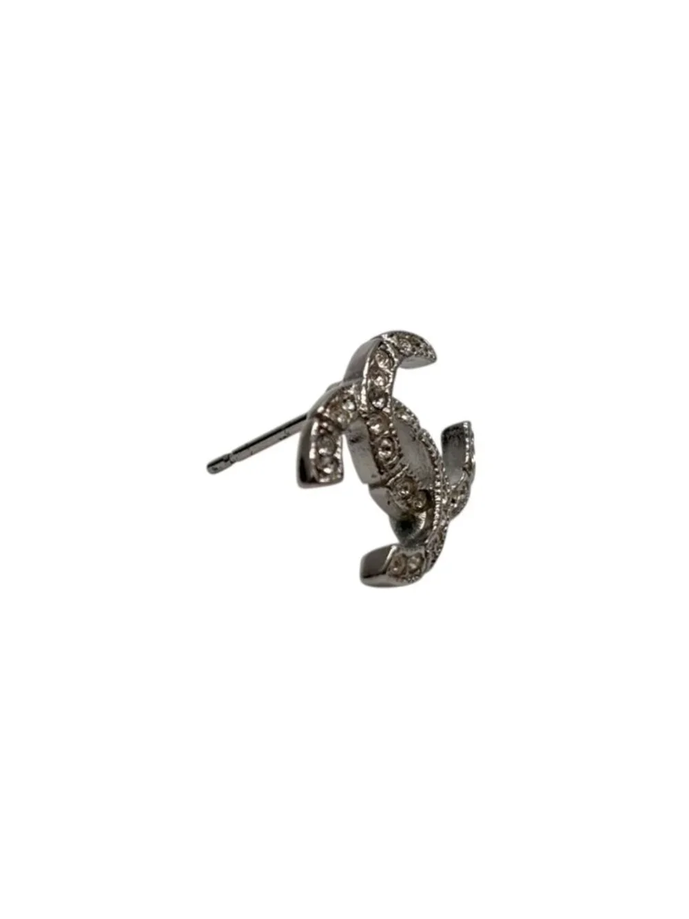Chanel CC Logo Earrings Rhinestone Metal Clear Silver